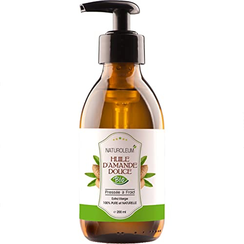 HUILE D'AMANDE DOUCE 100% BIO, pure et naturelle, pressée à froid- Extra Vierge - soin du corps peau visage cheveux, vegan (200 ml)