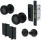 EAI Lined Bathroom Door Knob Set Matt Black | 1 Pair of Mortice Knobs (55mm), Lock (80mm) & Hinges (76mm) for Internal Doors