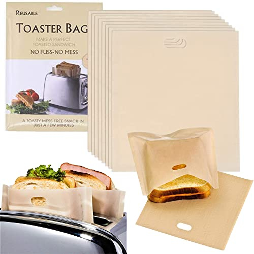 A5 Bolsas antiadherentes para tostadora [8 x tamaño grande] 100% libre de BPA y gluten, bolsas reutilizables de primera calidad para tostadora de queso a la parrilla, sándwiches, pizza, panini