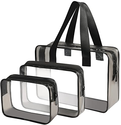 LUZWAY Kulturbeutel Transparent 3 Stück, Kulturbeutel durchsichtig Flugzeug Beutel Transparenter Kulturbeutel, PVC Kosmetiktasche Wasserdicht für Männer Frauen(3-teiliger Anzug)