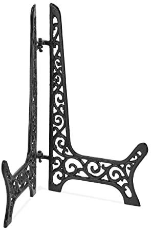 Relaxdays Tellerständer, Antik-Design, Ständer, Bücher, Fächer, Bilder, Tischstaffelei, HBT: ca. 24,5x17x1,5 cm, schwarz