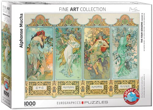 empireposter Die Vier Jahreszeiten von Alphonse Mucha 1000 Teile Puzzle Format 68x48 cm + Puzzle Alu Rahmen für 1000er