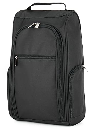 Sac à Chaussures de Football Golf Basketball avec 3 Poches Zippées, Housse Rangement Chaussures de Voyage Shoe Bag Portable, Très Approprié pour Sport Homme, Femme, Garçons et Filles (Noir)