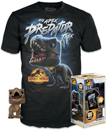Funko Jurassic World T-Rex Pocket POP! Miniature Vinyl Toy Figure and Children's T-Shirt (Large)
