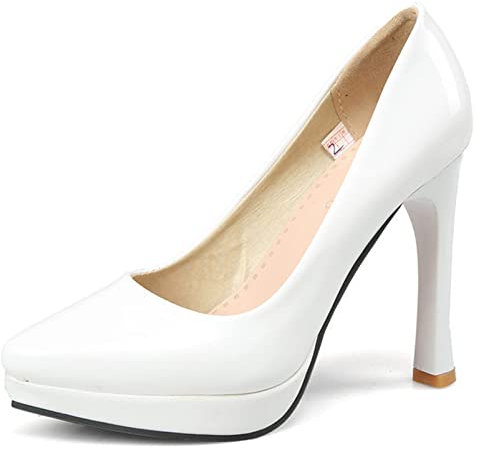 Diuniarza Damen Stiletto-Pump Pointed Toe Modische Pump Ohne Verschluss Party-Schuhe mit Hohem Absatz mit Plateau, 170Rwo Weiß Gr 39 EU