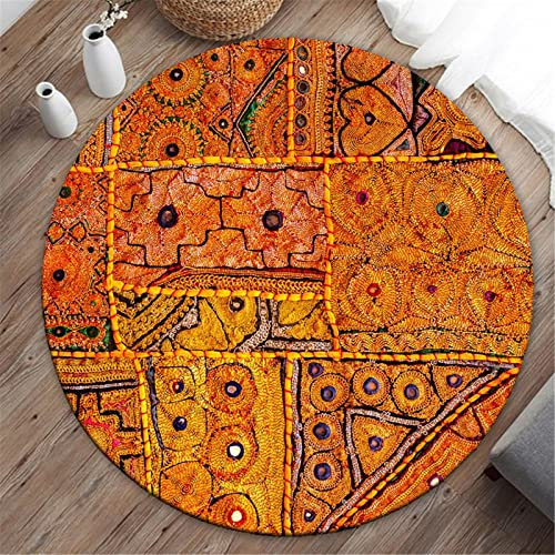 Highdi Nordisch Teppich Rund Modern rutschfest Waschbar Schlafzimmer Teppiche, Innenbereich Marmor Muster Polyester Runder Teppich fürs Wohnzimmer Kinderzimmer Büro (140cm,Orange exotischer)