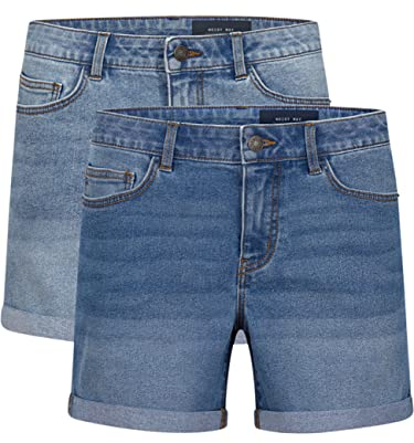 NOISY MAY Jeans Shorts Damen High Waist BeLucky 2er Pack Kurze Hose Bermuda Shorts Hotpants Sommer Basic Denim Stretch Blau Schwarz XXL, Größe:XXL, Farbe:Light Blue & Medium Blue (27028348)