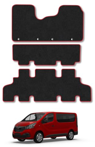 Renault Trafic (2014+) [Minibus] Carpet Car Mats | Red Edge Trim Tailored Fit Floor Mats Full Coverage Protection Accessories Easy Clean Anti Slip Made in the UK