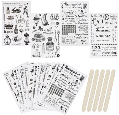 WANDIC 16 Bogen Rub on Transfer Stickers, Schwarz Weiß Aufkleber Wand mit Vintage Muster, Wasserdicht, Handarbeiten, Möbel, DIY Kunsthandwerk, Dekorieren für Fotoalbum und Scrapbook, 10 x 15 cm