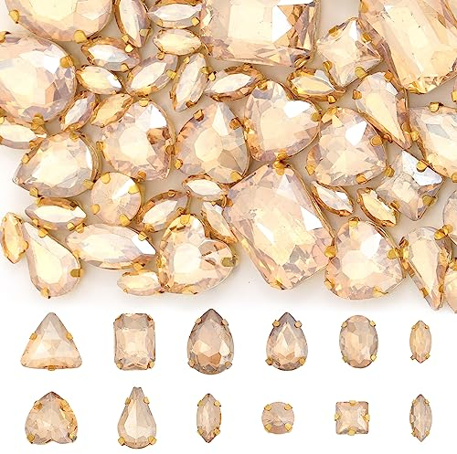 CHGCRAFT 140 Stück 12 Stil Strasssteine zum Aufnähen Glas Strasssteine Facettiertes Glas Strass Multi-Strand Links mit Nähen Klaue für Handwerk Schmuckherstellung Champagner, Schwarz