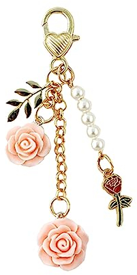 portachiavi personalizzato donna portachiavi uomo auto Pendente borsa da scuola moto portafortuna Pendente chiave,Fiore, rosa