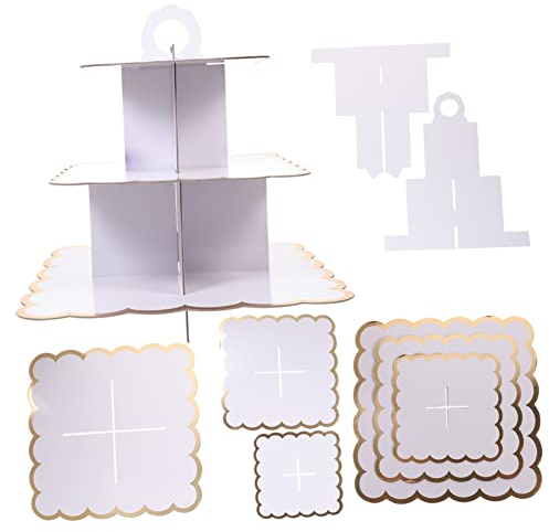 BESTonZON 3 Kuchenstand Krippendekoration Schreibtischaufsatz Kuchenturm Aus Pappe Regenbogenkuchen Tea-Party-gebäckturm Cupcake-Turm Serviertablett Obstgericht Nachtisch Weiß Papier
