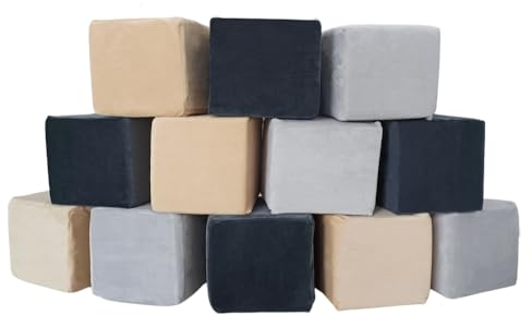 Wonder Space Plüsch Schaum Bausteine - Bauen & Stapeln Kindergartenspielzeug Geschenk für Kleinkinder, Weicher Glatter Samtbezug, Frühe Erziehung Motorik & Gehirn Entwicklung (Würfel, Burgfelsen)