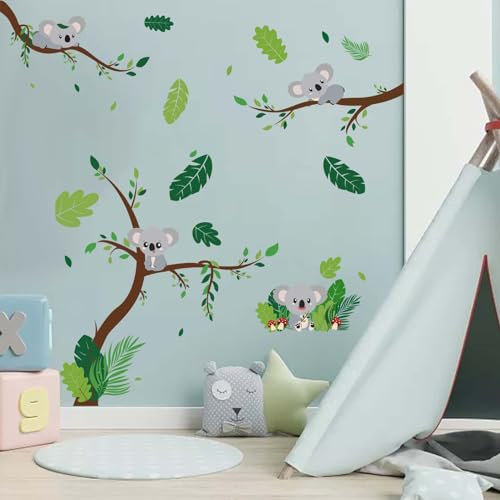 Amimagen Wandtattoo Koala und Ast Wandaufkleber – Waldbaby Dschungeltiere Wandsticker – Kinderzimmer Mädchen Jungenzimmer Kindertagesstätte Spielzimmer Klassenzimmer Wanddeko