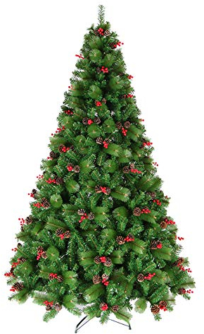 AGAATI 7,8 Fuß großer künstlicher Weihnachtsbaum aus Fichtenholz mit Tannenzapfen, 1200 Astspitzen, Ponderosa-Kiefer, Tanne und Douglasie, unbeleuchtet (grün, 150 cm)