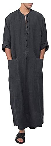 Xiaojiu Muslimische Kleidung Lange Hijab Zum Beten 2-teiliges Set Hemd Und Hose Lange Ärmel Islamische Kleidung Lässige Feste Muslimische Roben Herren Muslim Set Stehkragen Pyjama Set Sommerhemd H