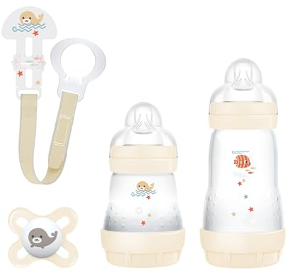 MAM Welcome To The World, Set Regalo con 3 Biberon Easy Start Anticolica, Ciuccio Start Nanò, Clip It! & Cover, con Custodia Portaciuccio, Neutro