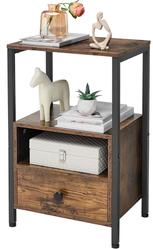 FAVOOSTY Nachttisch fürs Wohnzimmer, Nachttische Holz mit Schublade Couchtisch 2 offenen Ablagen Kleiner Platzsparend Holzwerkstoff Sofatisch Telefontisch Kommode Fächer Schlafzimmer Arbeitszimmer