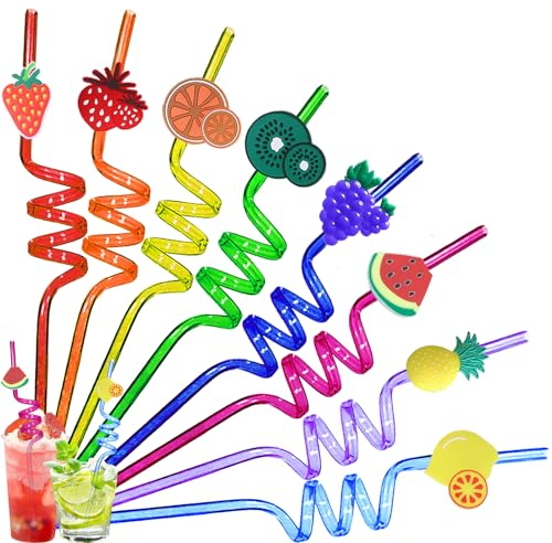 YOUYIKE 8 pcs Pailles Enfants Reutilisables, Fruits Straws Spirale, Pailles Réutilisables, Paille en Fruits pour les Enfants, pour Fête D'anniversaire D'enfant, Décoration Table Fête