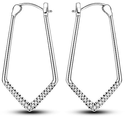 V-förmige CZ-Creolen von Hapour aus 925er Sterlingsilber, geometrische hypoallergene lange rechteckige Tropfen-Creolen für Damen