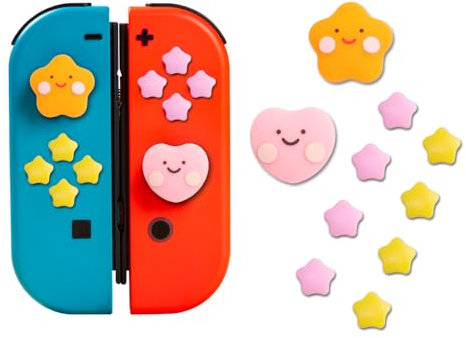 PERFECTSIGHT ABXY - Set di tappi per pulsanti D-Pad in silicone, adesivi per joystick, compatibili con Nintendo Switch/OLED, stella e cuore