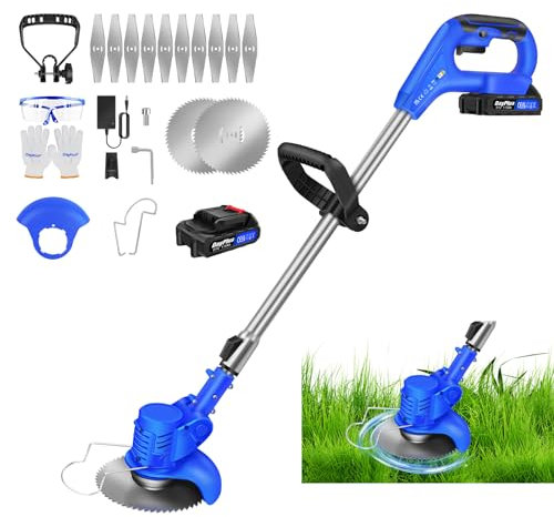 21V Cordless Garden Strimmer with 1.5Ah Battery & 12pcs Blades, Electric Strimmer Lightweight Battery Strimmer Height Adjustable Metal Blade Strimmer for Garden Clearing Weeds Flower Trees