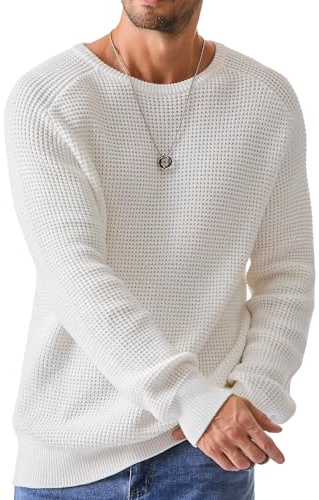 Elegancity Men's Crew Neck Jumpers Casual Waffle Textured Chunky Knit Jumper Sweaters for Men Oversized Winter Warm Pullover Sweatshirts