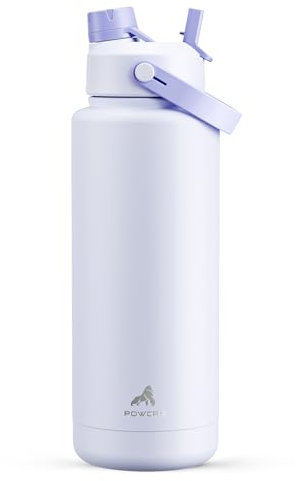 POWCAN 40 oz Insulated Water Bottle with 2-in-1 Straw and Spout Lid, Keep Cold 24H, Leak-Proof, BPA-Free, Double Wall Stainless Steel Water Bottle for Sports, Gym, Travel, and School (Lupine)