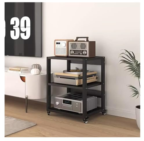 Supporto per Altoparlante a Torre Audio a 3 Livelli, Rack multimediale Mobile Armadio per componenti AV Stereo, Amplificatore per TV da Gioco Ricevitore Giradischi Lettore CD unità di archiv
