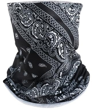 Black Bandana for Men Multifunctional Headwear, Neck Warmer Windproof Neck Gaiter Snood, Sports Headband Personalised Face Mask for Men Women Skiing Running Cycling Motorbike Fishing Hiking