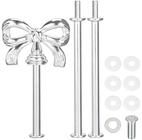 sourcing map 1 Set 3-Tier Cupcake Stand Hardware Handles, Zinc alloy Cake Plate Stand Handle Fittings with Screws for DIY Making Fruit Plate Cake Stand, Bow-Knot Silver