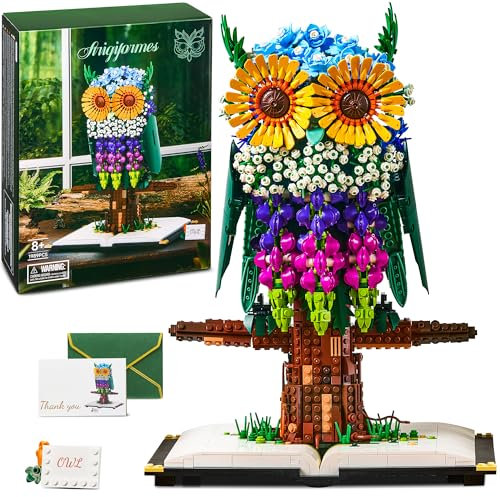 IKUPER Ideas Owl Building Kit with Flowers, 1989 Pieces Animal and Plant Toy Set, Botanical Collection, Valentines Easter Christmas Ideas Gifts for Women, Men, Adults,Teens and Kids Aged 12+