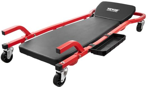 VEVOR Carrello per Garage Meccanico, 1118 mm, Capacità 136,1 kg, Carrello Auto 6 Ruote, Poggiatesta Ammortizzato Regolabile, Vassoio Portautensili, Telaio in Acciaio Resistente per Garage Officine