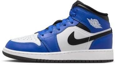 Big Kids Air Jordan 1 Mid (GS), Game Royal/Schwarz-Weiß, 6 Big Kid