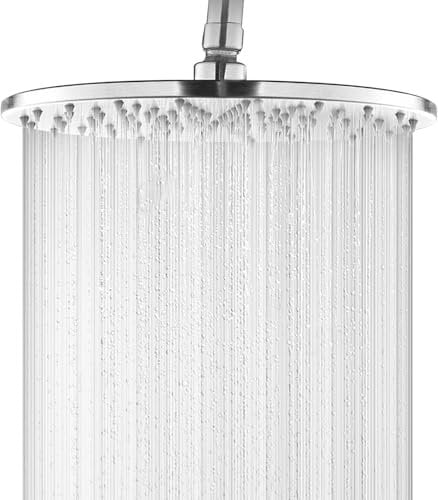 Rainfall Shower Head, Rain Shower Head, 8 Inch Powerful High Pressure Round Overhead Shower Head, 304 Stainless Steel, with Adjustable Swivel Ball Joint G1/2 Universal Fitting