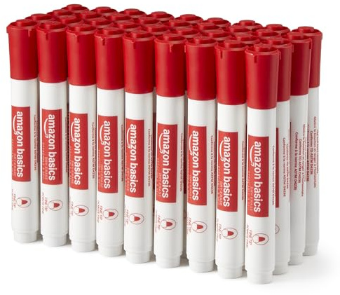 Amazon Basics Whiteboard-Marker, 36er-Pack, Feine Spitze, Abwischbare Whiteboard-Stifte für Büro, Klassenzimmer und Zuhause, Geruchsarm, 4 Farben