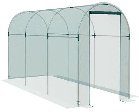 Outsunny Fruit Cage Bird Netting, Heavy Duty Fruit and Vegetable Protection Tent with Zipped Door, Anti Bird, Insects, Small Animals, 1.2 x 3.6 x 1.9m, Green