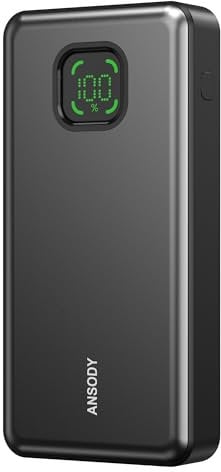ANSODY Batterie Externe 25000 mAh Power Bank PD 65W Charge Rapide Portable Chargeuravec 2 Ports USB C avec Affichage numérique, Compatible avec MacBook Pro, iPhone 16/15, Samsung, Dell (Noir)