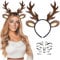Reh Kostüm Damen Fasching, Haarreif Reh Geweih Hörner Rehohren mit Blumen Reh Gesichtstattoo, Reh Ohren Haarreif Rentier Karneval Mottoparty Cosplay, Mardi Gras Weihnachten Halloween Kostüme Party