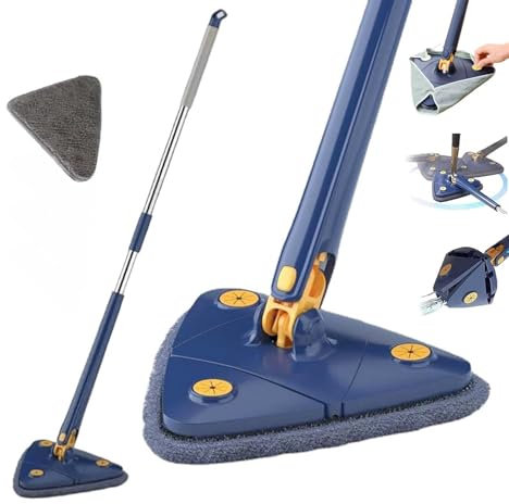 Teleskop Dreiecksmopp, 360° Drehbarer Verstellbarer Reinigungsmopp, Bad Und Fliesenwischer Für Hartholz, Fenster, Boden, Wand, Fliesen, Dreieck (Mop + 1 Tücher)