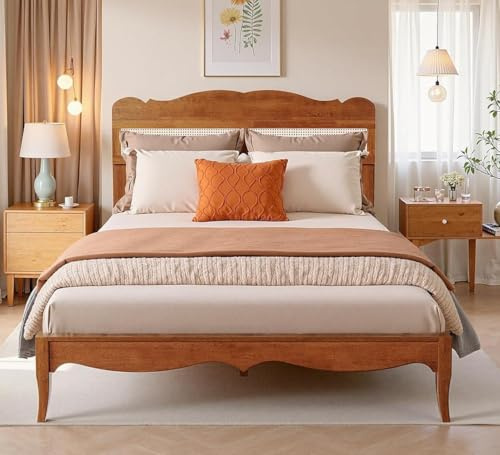 PHI VILLA Solid Wood Queen Bed Frame with Adjustable Headboard