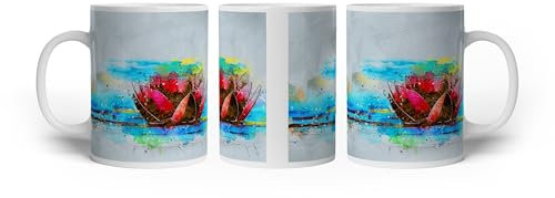 deyoli Taza con diseño de flor de loto en flor, 300 ml, de cerámica blanca/taza de café/idea de regalo