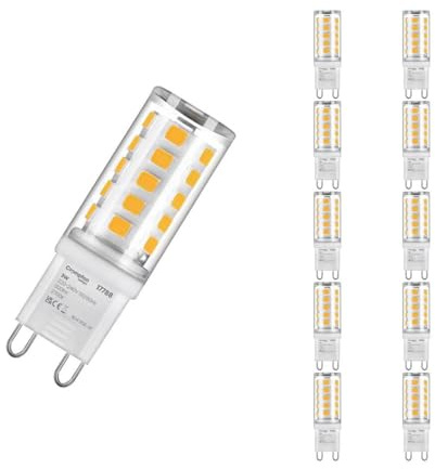 Crompton Lamps LED G9 Capsule Bulbs 3W | 10 Pack | 28W Halogen Replacement | Warm White 2700K | Energy-Saving LED Light Bulbs | Clear G9 Bulbs for Ceiling, Cabinet & Accent Lighting