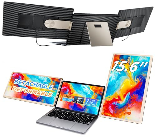 JEEJIA 15.6 Triple Laptop Screen Extender, Plug & Play 1080P FHD Portable Monitor, Portable Second Screen for 13-17 Laptops, Compatible with Mac/Windows/Android