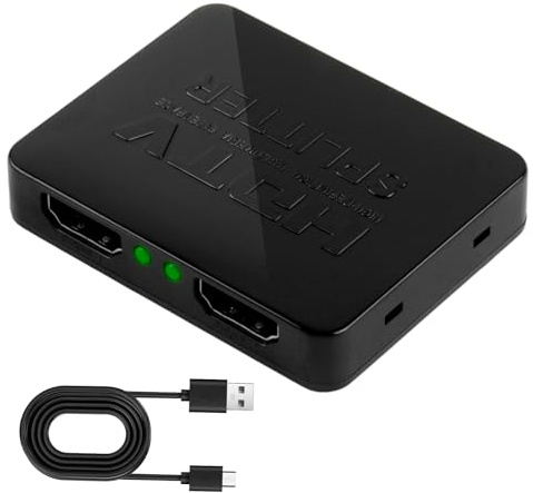 HDMI Splitter 1 in 2 out 4K for Dual Monitors 2 Way Hdmi Splitter Extended Display Adapter Support Same Screen with Audio Synchronization for MacBook PC Desktop Full HD HDTV Blu-ray DVD Fire Stick