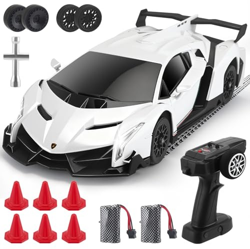 Lamborghini Spielzeugauto, 2.4 GHz Ferngesteuertes Auto, 1:18 4WD RC Drift mit LED-Augen, Geschwindigkeit 35 km/h, Rennen Car Spielzeug Geschenke für Jungen Mädchen 5 6 7 8 9 10 11 12+ Jahre