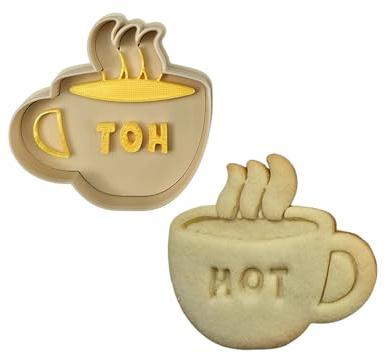 3DKOUPE - Kaffee-Ausstechformen mit Schieber – Tasse, Espressomaschine, Becher, Kaffeebohnen – hausgemachte Kekse – Hergestellt in Frankreich (Rauchbecher)
