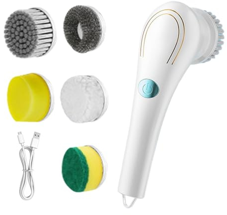 Duvcoywae Electric Bbq Grill Brush,Cordless Rechargeable Barbecue Cleaning Brush | Waterproof Removable Scrubber with 5 Replacement Heads for Furniture Grout Bakery Kitchen Home Griddle Patio