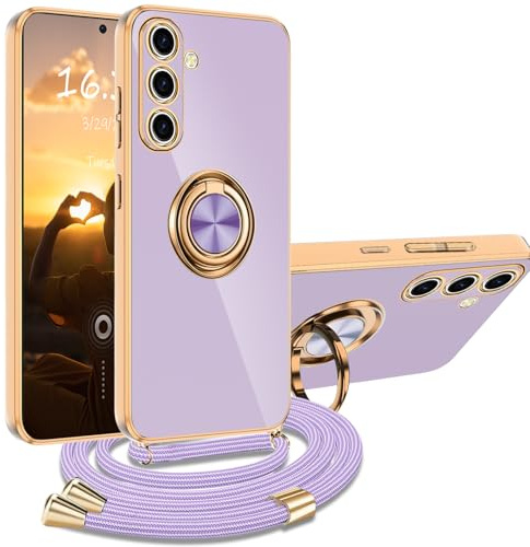 Coque pour Samsung Galaxy S24 5G avec Cordon, Coque pour Samsung S24 5G avec Collier Silicone Housse 360° Voiture de Bague Magnétique Antichoc Étui Lanyard Cover Téléphone Portable Protection Case