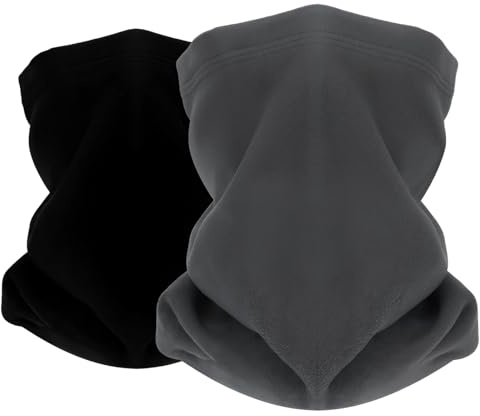 Lot de 2 cache-cous chauds - Écharpe chaude épaisse doublée en polaire, unisexe, cache cou femme et echarpe homme coupe-vent et chaude, idéale pour les activités de plein air par temps (Noir, Gris)